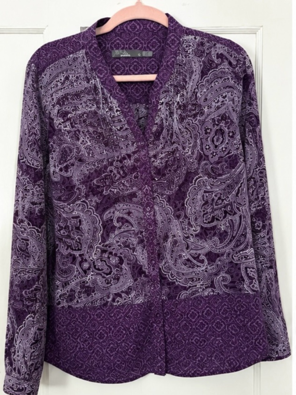 PrAna Purple Paisley Button Front Blouse Women’s Small Boho Lightweight Top 0050